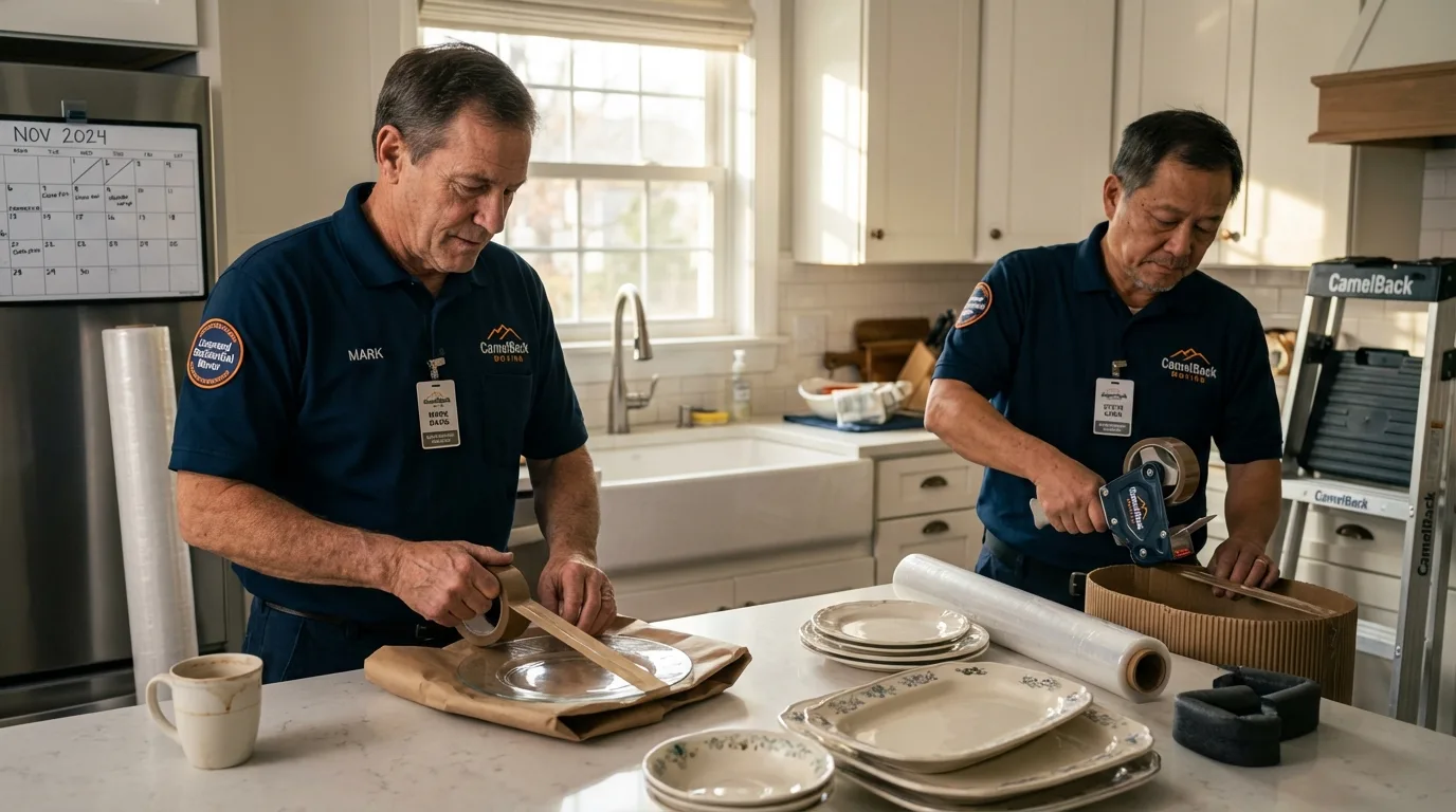 Professional crew packing kitchen dishware in Hurley, NY